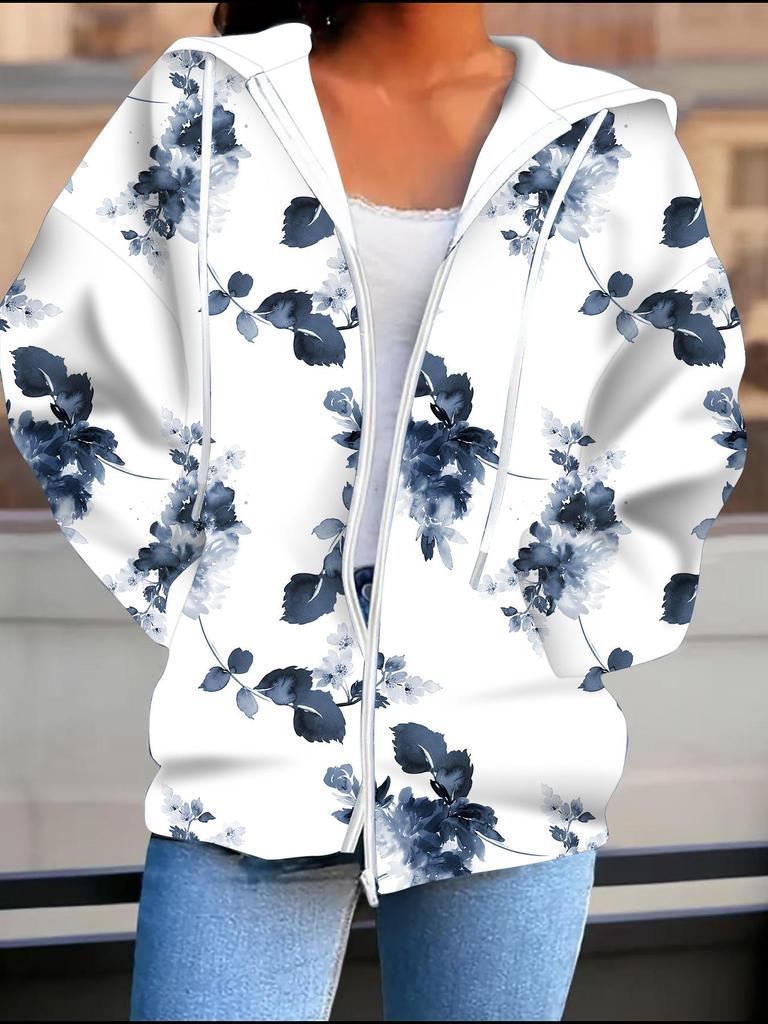 Cardigan con cappuccio stampato 3D a fiori Taglie forti Autunno Inverno Retrò