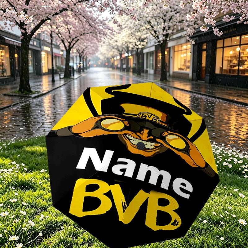 Custom Name Personalized Borussia Dortmund Print Umbrella, Auto Open Close, 8‑Rib Sturdy Frame, Commute Camping Hiking Use, Birthday Gift