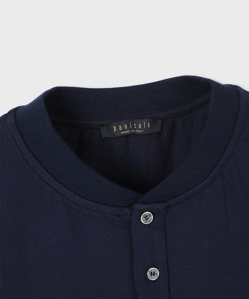 PANICALE P Patch Henley Neck Cotton T-Shirt 3 Colors