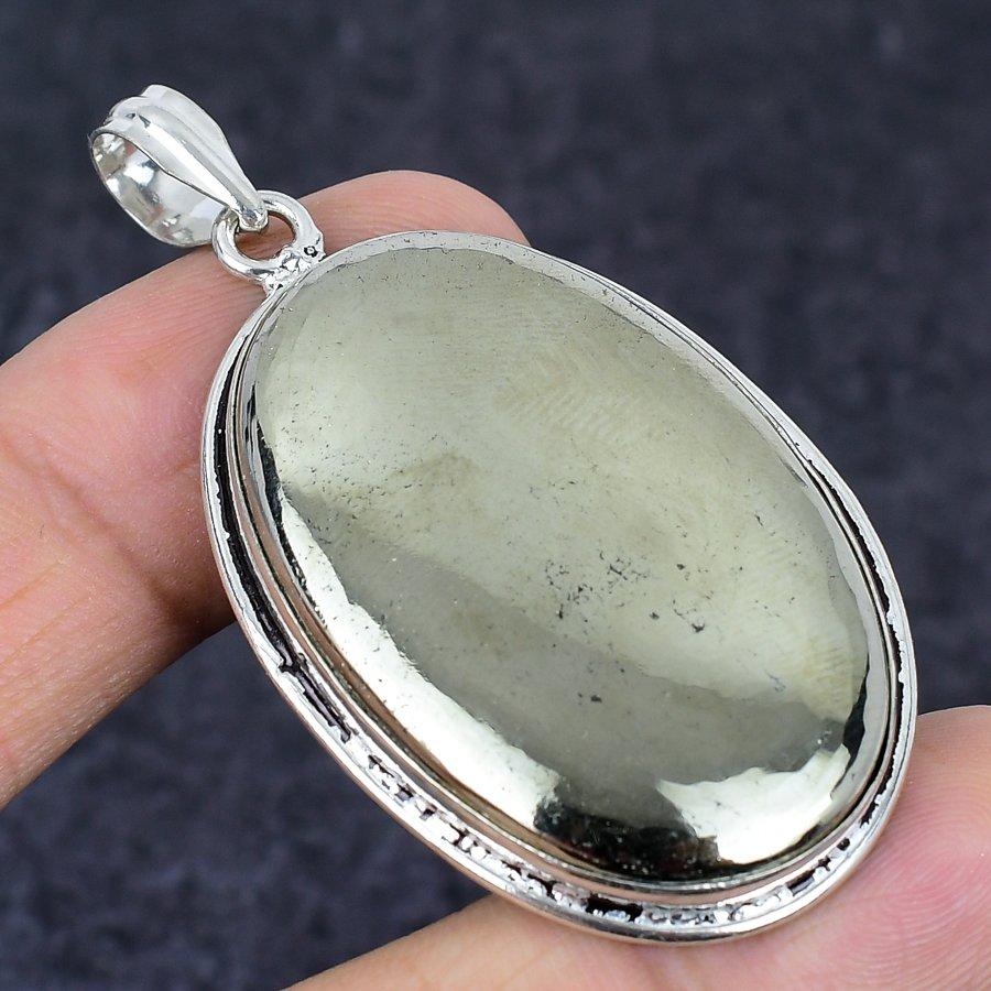 Pyrite Agate Gemstone Handmade 925 Sterling Silver Jewelry Pendant 2.36" M7N37