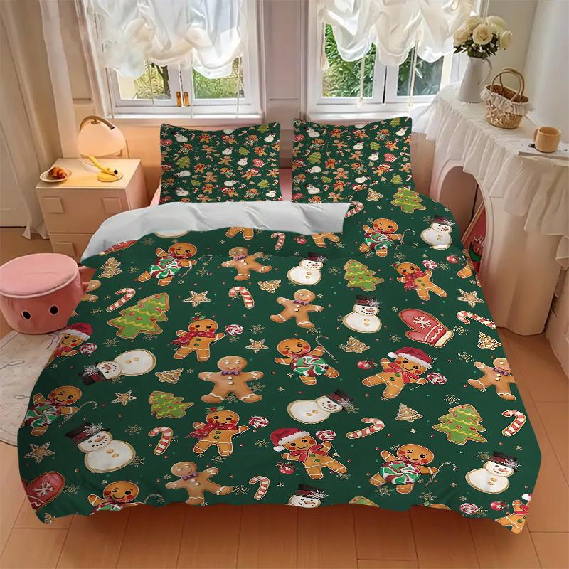 3pcs Christmas Cookies & Snowmen Holiday Comforter Set with One Quilt Cover and Two Pillowcases,Festive Decor for Bedroom and Guest Room