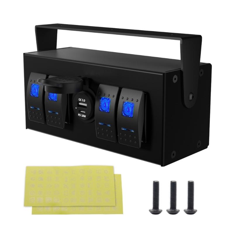 Convenient 4 Gang Rockers Toggle Switches Box with USB Charging Ports for Boats