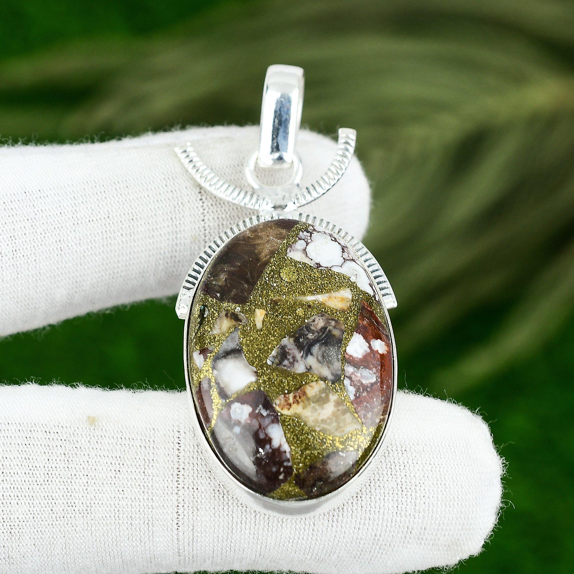 Медный Кокосовый Яшмовый Камень Арт-деко Оправа Сестра Подвеска 925 Стерлинговое Серебро