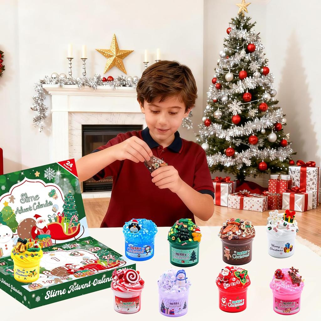 Slime Advent Calendar 2025 , Countdown Calendars 24 Days of Surprises with Slime Kit Funny Gifts for Kid,3.4.5.6...
