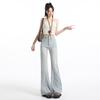 Light-colored design sense jacquard slightly pulled jeans women's summer new high-waisted loose and thin flared pants