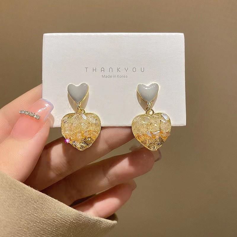 S925 Silver Heart Crystal Earrings for Women - Retro Hong Kong Style, Luxurious Fashion Trend Ear Studs