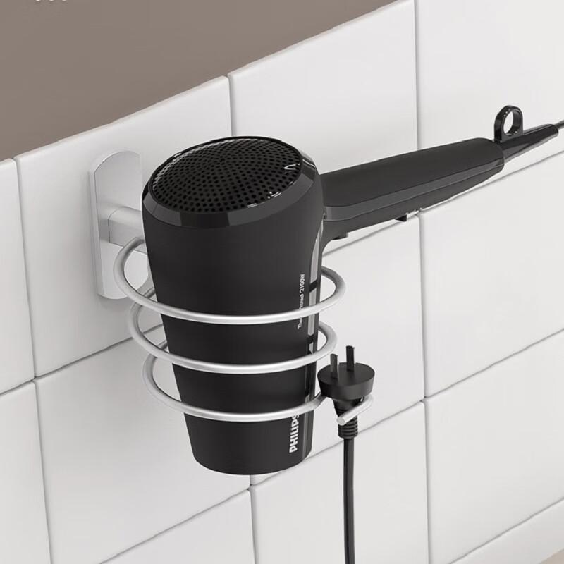 Drill-Free Wall-Mounted Hair Dryer Holder with Storage Shelf