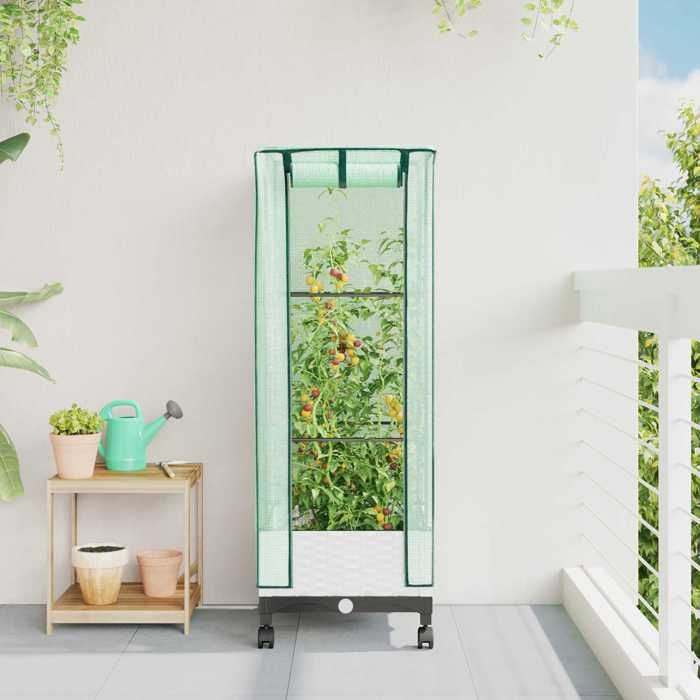 Maison Exclusive - Jardinière de jardin avec couverture de serre et roues Blanc PP