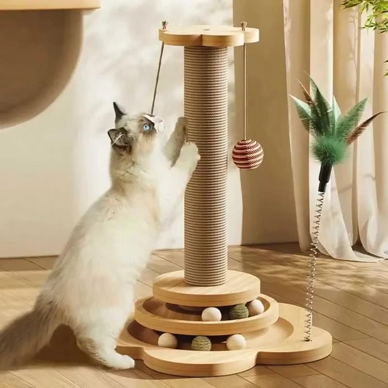 Cat Scratcher Turntable Funny Stick Balls Durable Sisal Scratching Board Pet Supplies Cat Grab Column Pet Cat Toy