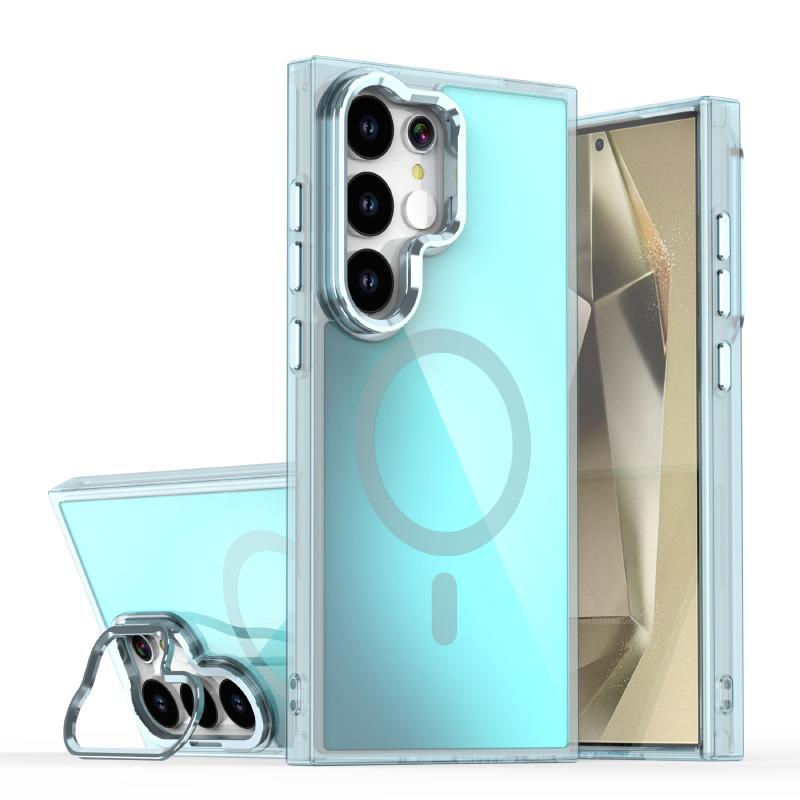 For Magsafe Magnetic Luxury Solid Color Border Lens Holder Phone Case For Samsung S25 Ultra S23 S22 S24 Ultra Plus FE Back Cover