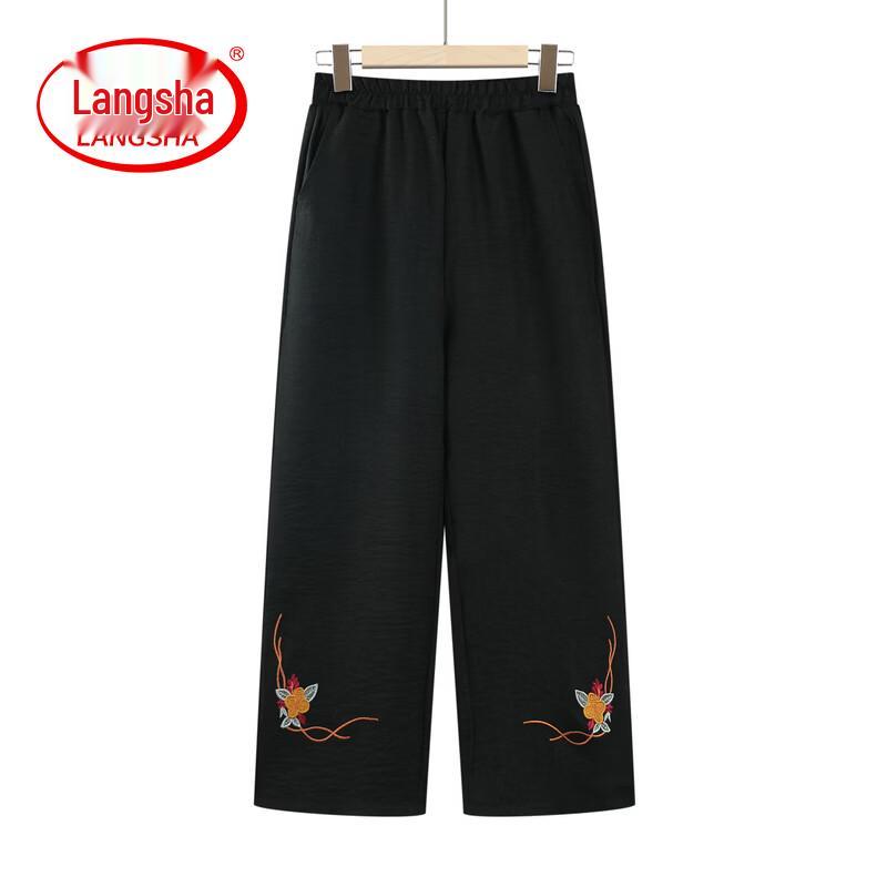 LangSha Mid-Aged Women s Embroidered Cropped Pants XL