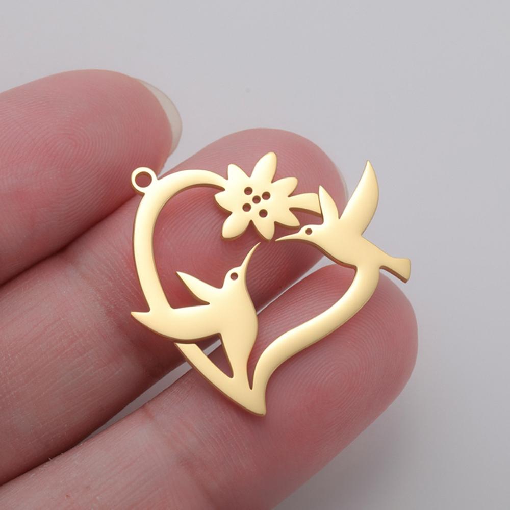 My Shape 5 pcs Flower Hummingbird Pendants Animal Birds Charms for Necklace Keychains Stainless Steel Jewelry Making DIY Gifts
