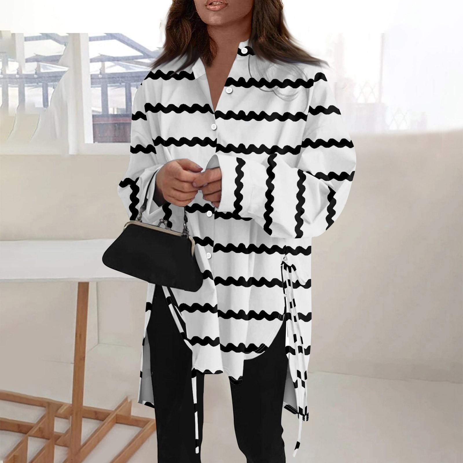 

Модная повседневная однотонная рубашка с длинными рукавами и лацканами свободного типа для женщин XXL