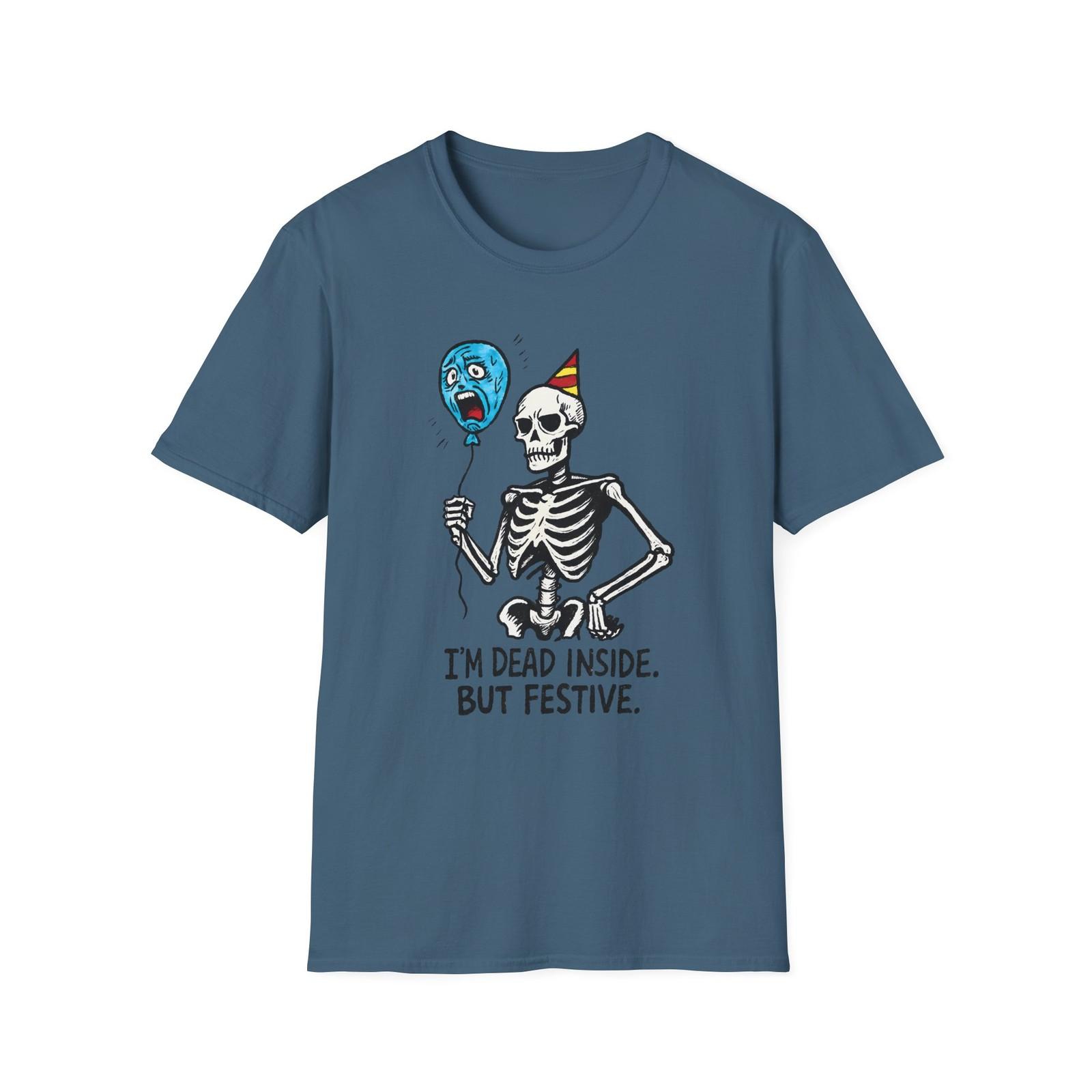 Unisex Softstyle T-Shirt Mens Womens Tees Top Cocky Skeleton Party Hat Balloon Halloween Humor Fall L