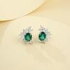 S925 Sterling Silver Women's Oval Emerald Sunflower Earrings - Elegant Luxury for Evening, Party, and Commute
