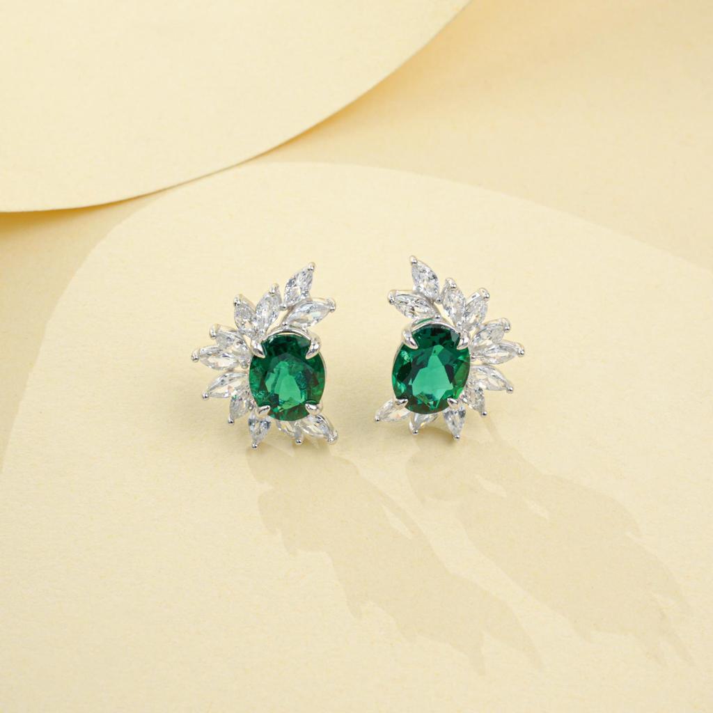 S925 Sterling Silver Women's Oval Emerald Sunflower Earrings - Elegant Luxury for Evening, Party, and Commute