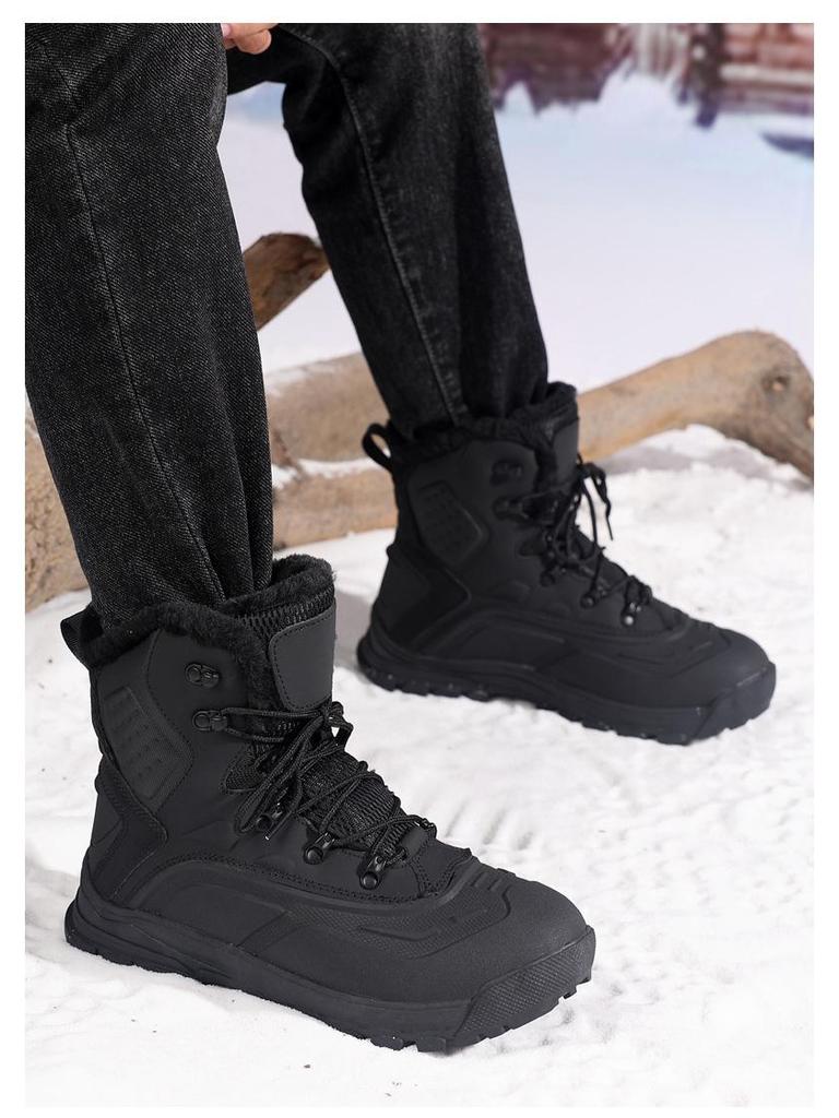 Men's 2025 Winter High-Top Plush Hiking Shoes: Non-Slip, Waterproof, Warm Cotton Footwear for Outdoors