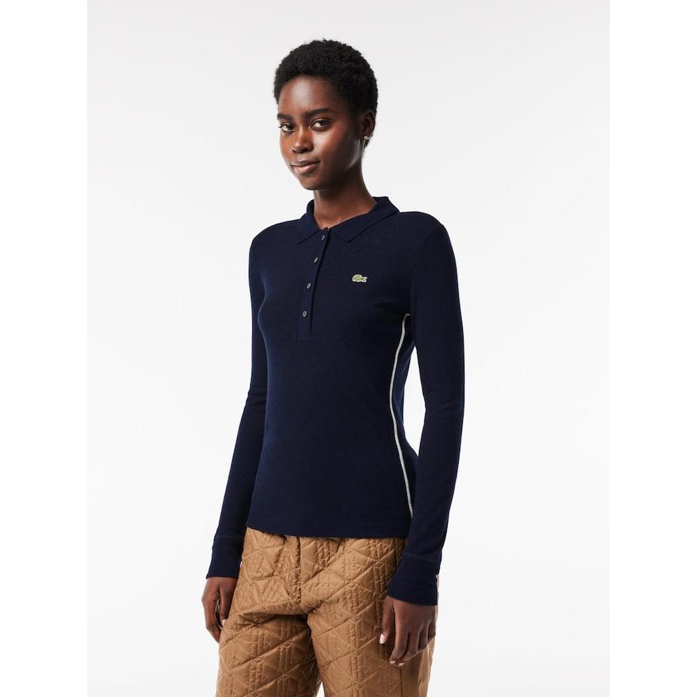 

LACOSTE Women s Slim Fit Ribbed Wool Blend Polo DF0881 53N 166 Q2NDF0881 53N166