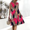 Plus Size V Neck Sleeveless Dress Meadow Daisy Print For Sunshine Park Picnic