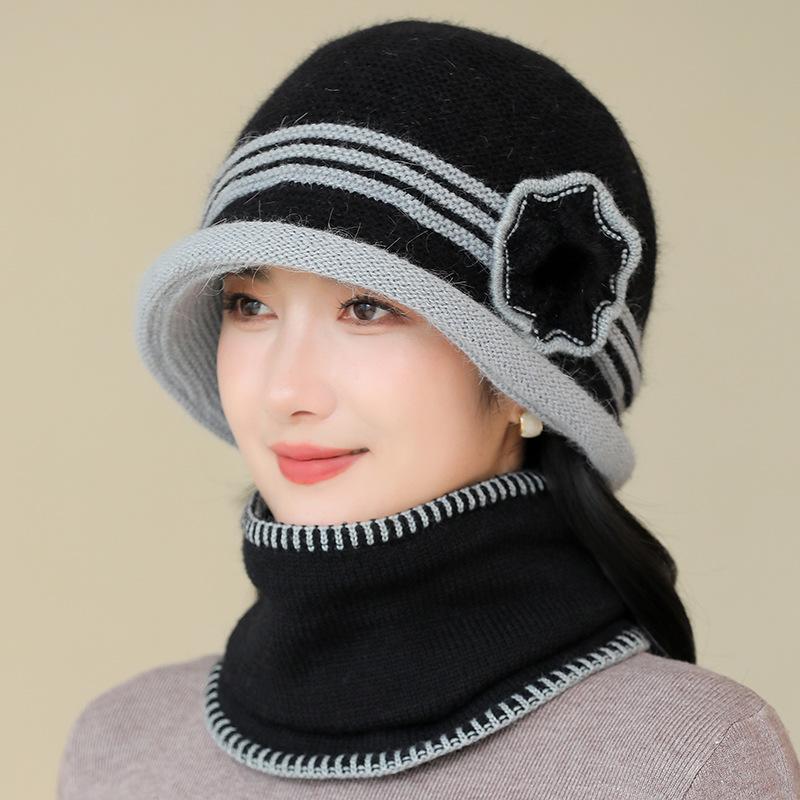 

Зимняя теплая вязаная шапка женская для пожилых шерстяная шапка флисовая утолщенная шапка