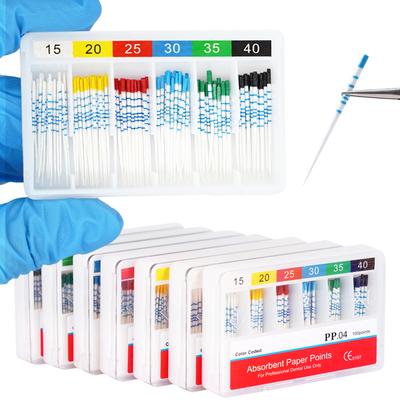 Odolné a bezpečné dentální absorpční papírové kužely s měřítkem 04 15-40# Kořenové výplně Endodoncie Gutta-percha Bavlněná vlákna Špičky Zubařský nástroj
