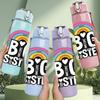 1PC Big Sister Rainbow Letter Art 750ml Color Plastic Sports Water Bottle Leakproof Flip Straw Lid Suitable for Sports Office Home Use