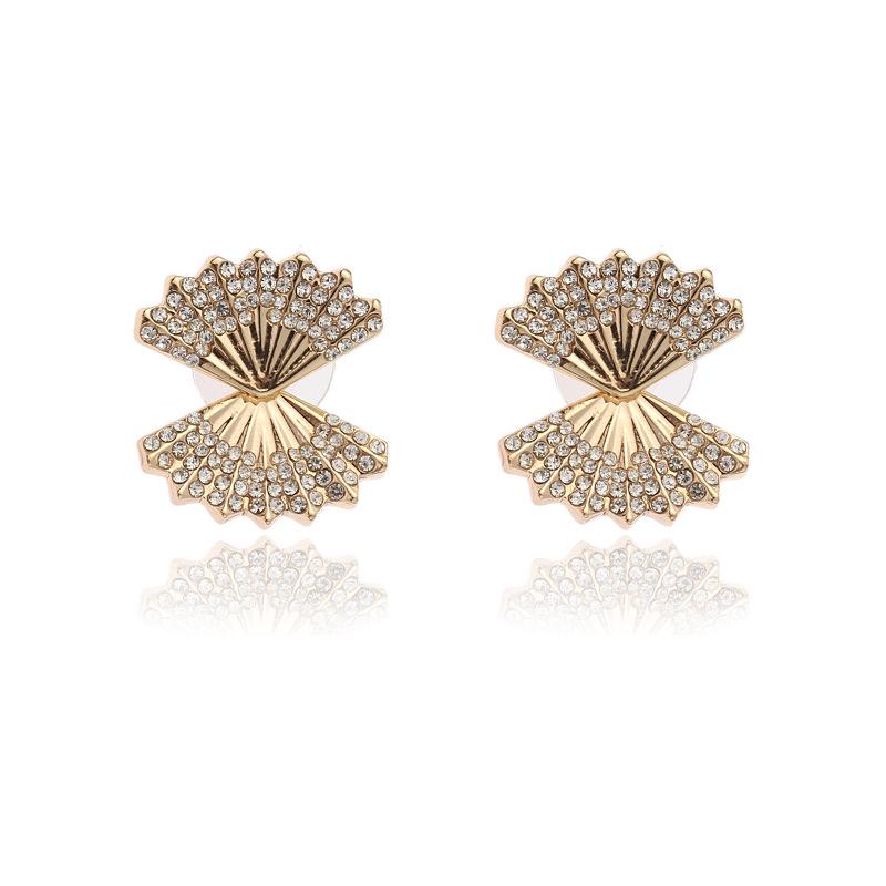 European  American Fashion Fan-Shaped Rhinestone Crystal Shell Stud Earrings