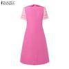 ZANZEA Women Casual V-Neck Summer Short Sleeve Print Dress