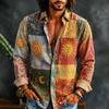 Nuova Camicia Lunga Patchwork Bohemien da Uomo con Stampa Sole, Luna, Stelle, Camicia con Collo per Festival Musicale Vacanze