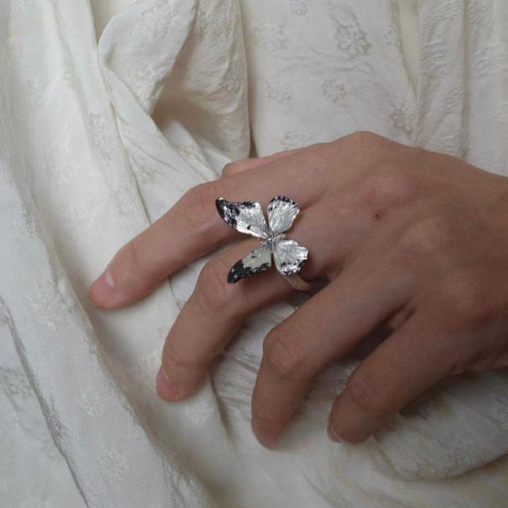 Vintage Realistic Butterfly Ring Shiny Opening Ring Creative Dreamlike Butterfly Ring  Women Men
