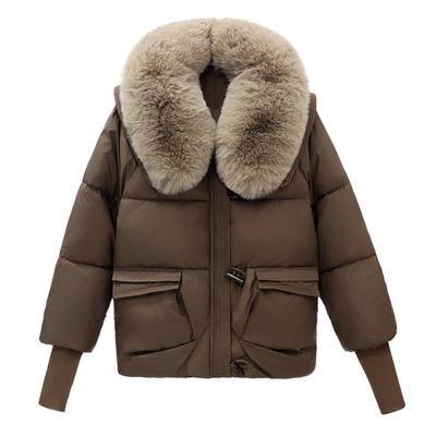 Short Eiderdown In Winter Cotton-padded Jacket Girl's Year New Short Cotton-padded Jacket with Big Fur Collar.