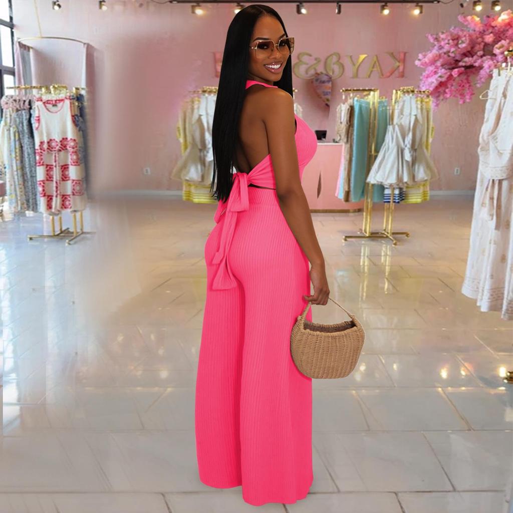 Women's Fashion Halter Strap Top & Long Pants Two-Piece Set: Casual European & American Style