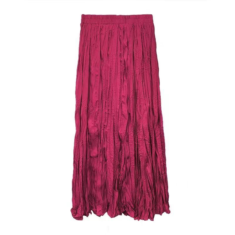 

Fashion Style New Arrival Fashion Crumpled Skirt Ruched Pleated Skirt High Waisted Pleated Skirt Rose Red One size