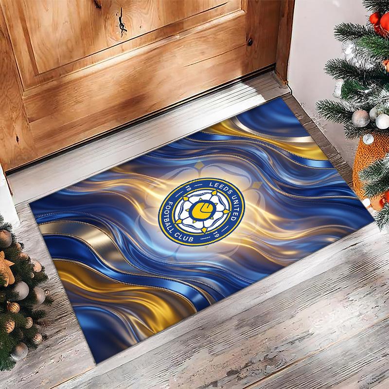 Leeds United Voetbal Print Kristalfluweel Tapijt, Comfortabel Waterabsorberend Antislip Binnen Vloerkleed