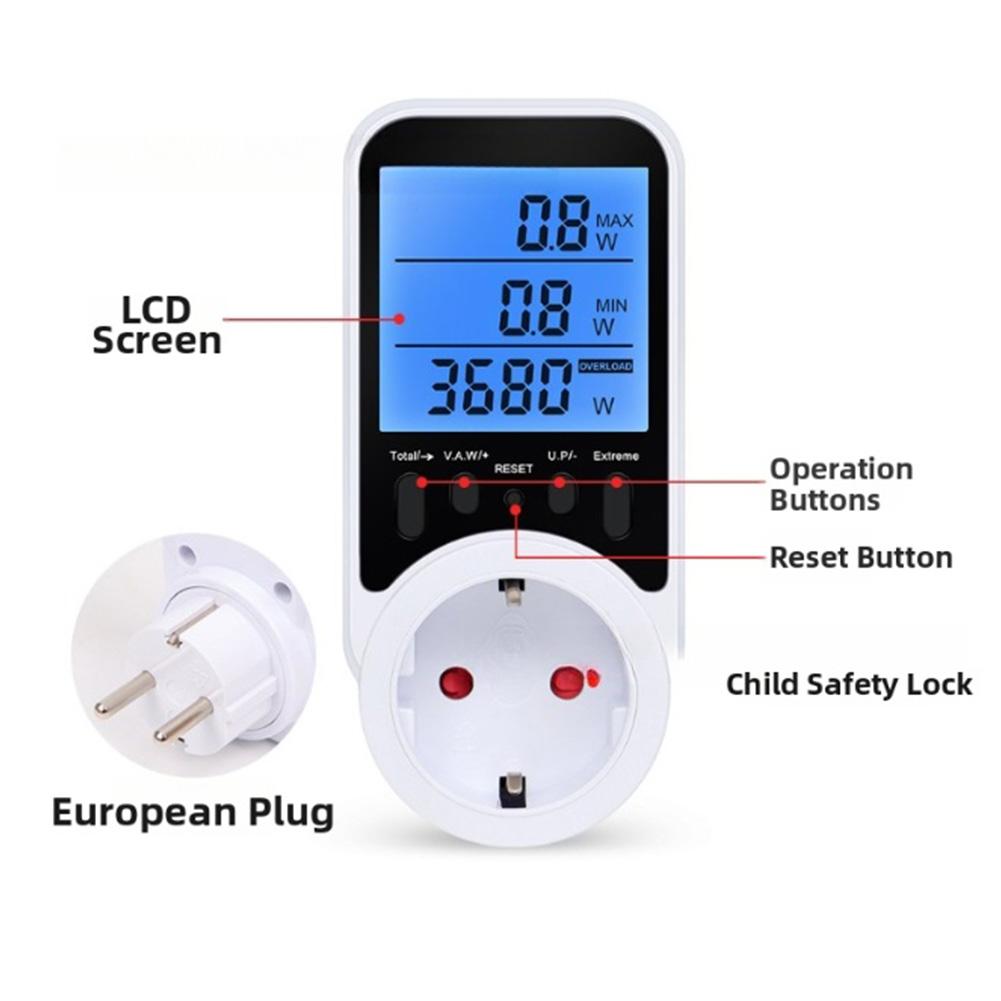 Energy Monitor Socket with Backlit LCD Display Current Voltage Timing Controller for Accurate Energy Usage Tracking