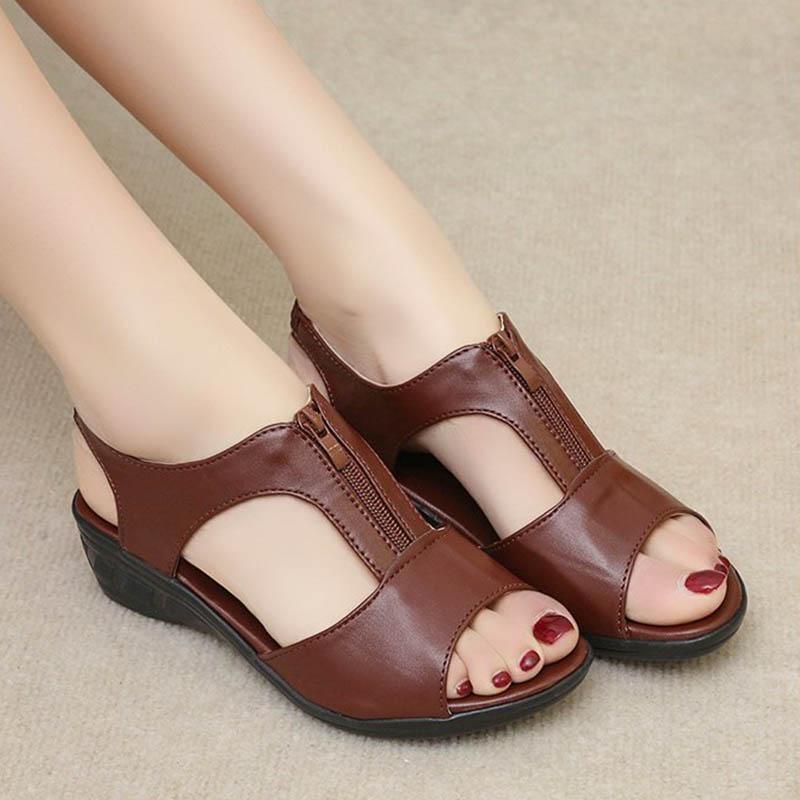 Summer New Women Fish Mouth Wedge Sandals Soft Sole Sandals Comfortable Mother Shoes