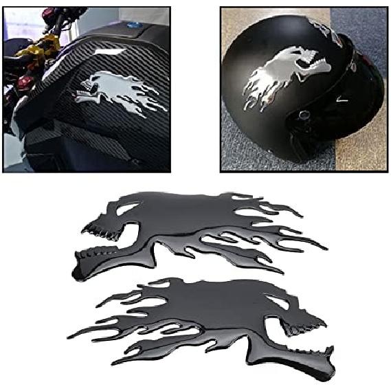 2Pcs Fuel Skull Universal Flame Motorcycle Helmet Decals Decorations Practlsol Sticker B (Black)