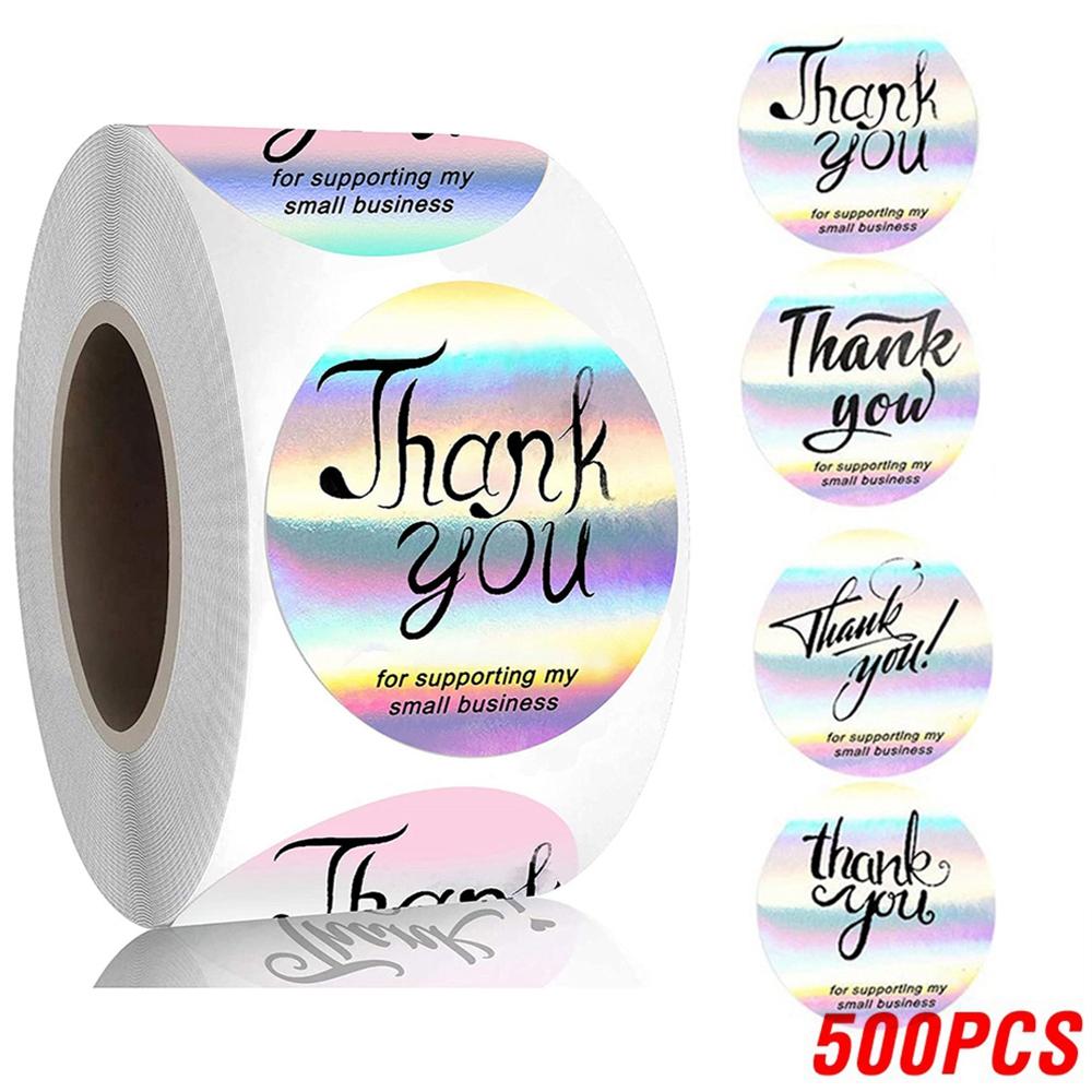 100-500Pcs Rainbow Laser Thank You Stickers 1Inch Small Business Stickers  Adhesive Labels For Boutiques Wrapping Supplies