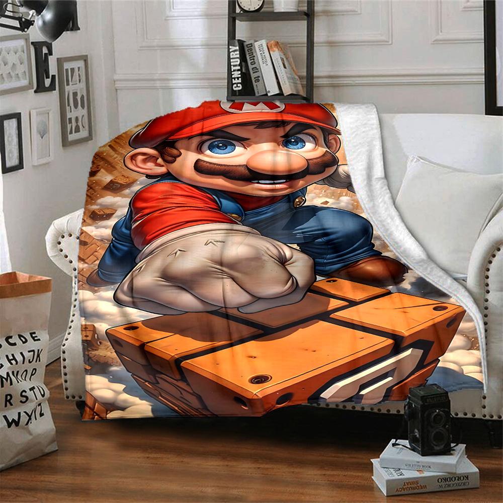 1pc Mario Adventure Cozy Print Blanket Lightweight Warm Flannel Throw Blanket For Sofa, Bed, Living Room