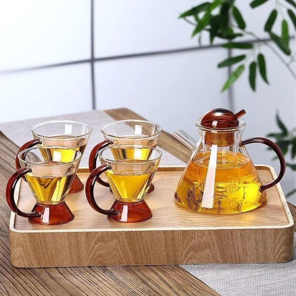 Thickened Heat-resistant Glass Teapot Set,Coffee Pot with Filter European Style Tea Making Teacup Afternoon Making Drinking Set