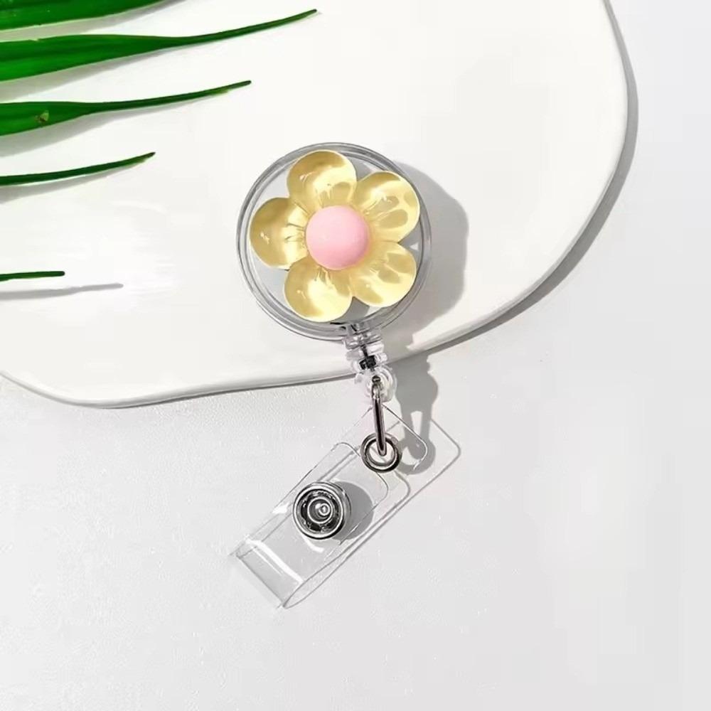 Cute Floral Badge Reel Retractable ID Card Badge Holder Clip Worker ID Card Pull Buckle  For Women