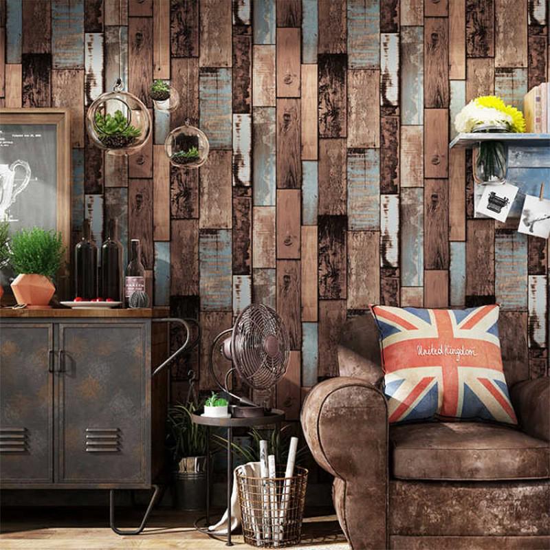 Retro Britisches Patchwork Holzmaserung Selbstklebende Tapete für Arbeitszimmer, Schlafzimmer und B&B Dekoration.