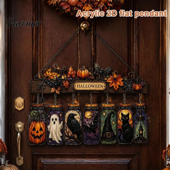 Transparent Three Dimensional Decor Halloween Acrylic Suncatcher, Stained Glass Style Pumpkin Ghost Potion Bottles Window Creative Hanging Gift Ideas