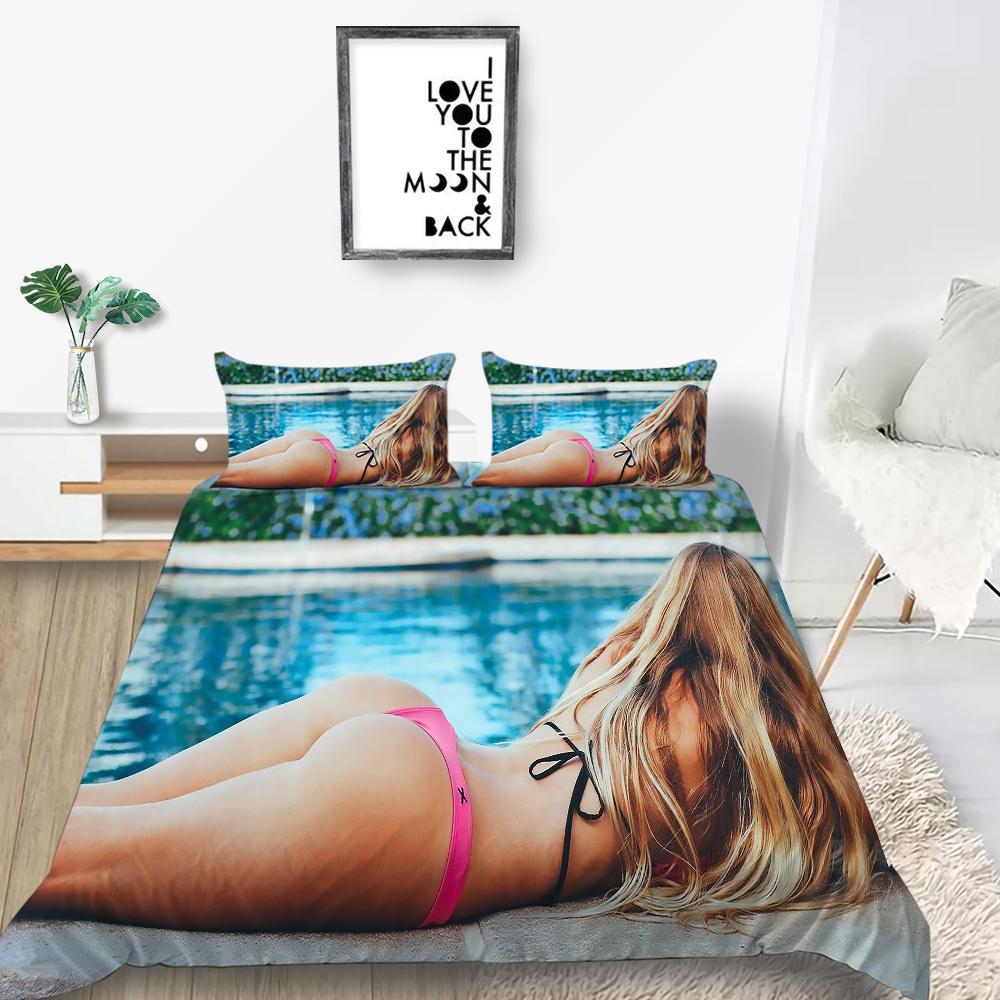 Pościel domowa z motywem bikini Łóżko pojedyncze Łóżko podwójne Pełnowymiarowa poszewka na poduszkę i kołdrę Beauty 2/3 Sypialnia Artykuły gospodarstwa domowego