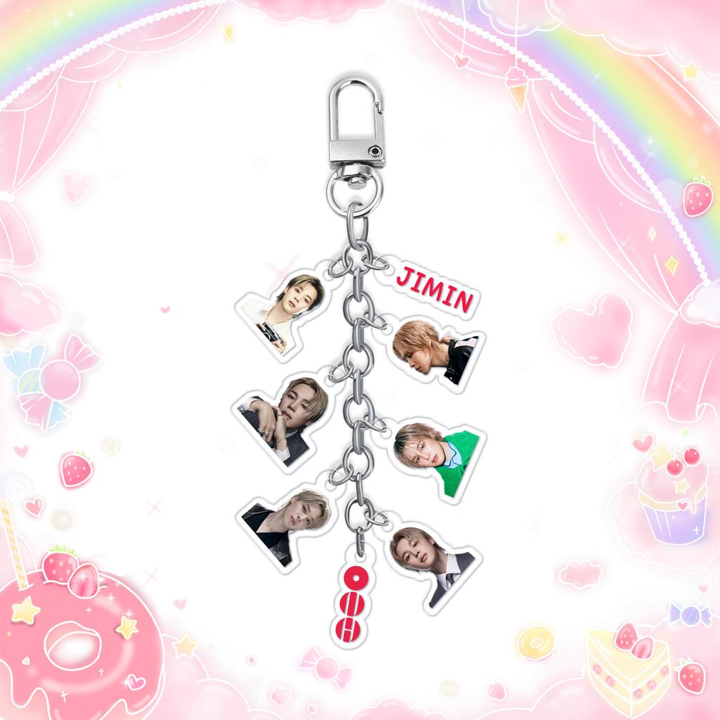 BTS Llavero Cadena de Fotos Arirang Tour, Colgante Mini Retrato de Miembro Acrílico con Etiqueta de Logo, Colgante de Bolsa Coleccionable para Fans Kpop ARMY