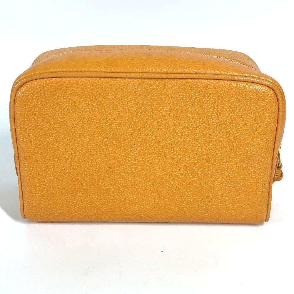 CHANEL vintage CC Clutch Bag bag Pouch Caviar Leather Yellow Based/Orange Based