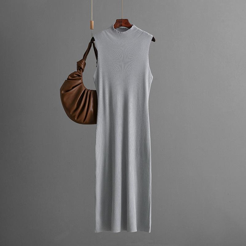 Solid Color Slim Fit Elastic Knitted Sleeveless Vest Skirt Summer Versatile Hip Hugging Dress