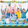 128pcs Train Birthday Party Supplies, Train Party Decorations Tableware Set - Train Plates and Cups Napkins & Train Birthday Banner Tablecloth etc