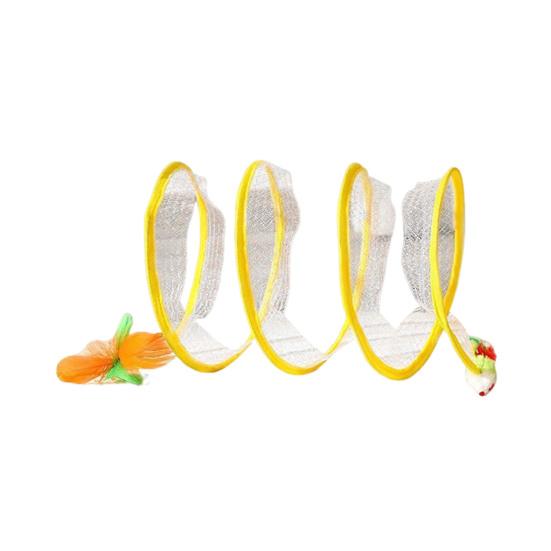 Cat Tunnel Toy Spiral Kitten Toy Foldable Design Easy To Install Interactive Spiral Cat Tunnel with Feather Toy
