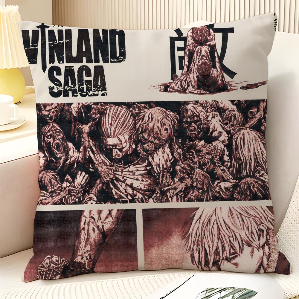Cartoon Comic V-Vinland Sagapc 2 Pillow Case Natural Linen Organic Fabric Double-Sided Printing Sofa Home Decor Gift Pillow Case